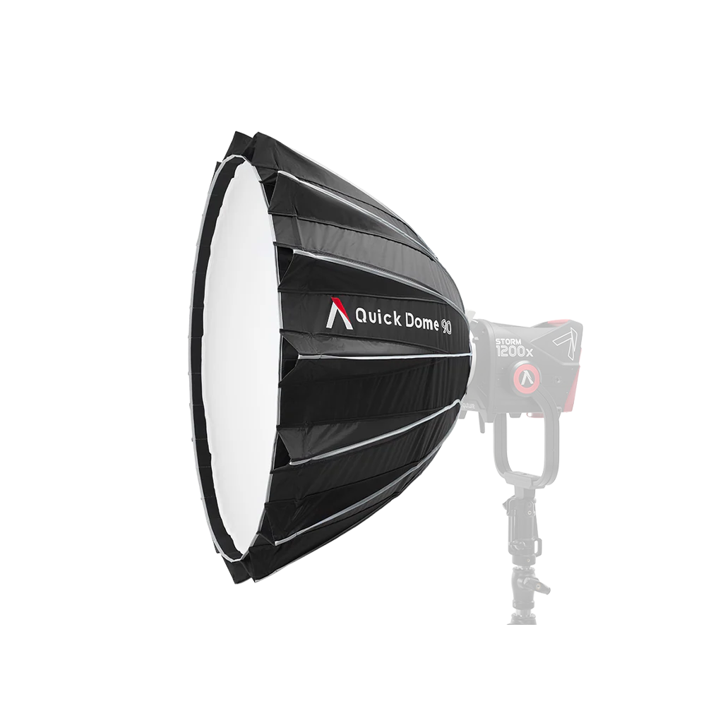 Side view of the Quick Dome 90 softbox with its front diffusion panel attached