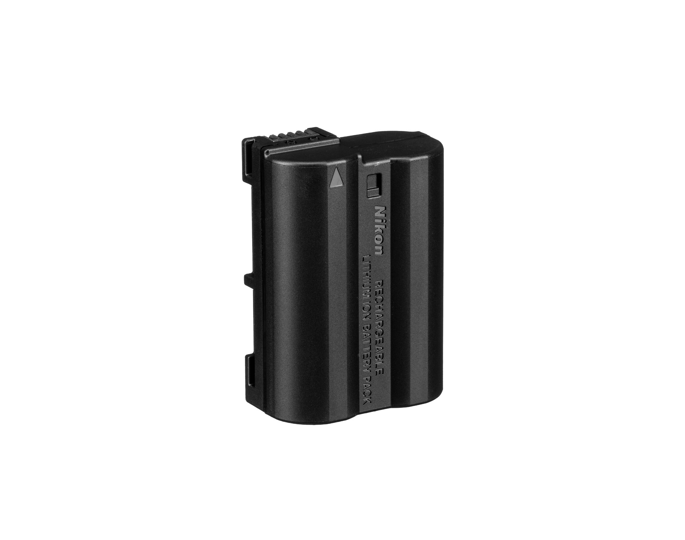 The Nikon EN-EL15c battery pack angled to show its contact terminals and the Nikon label along the side.