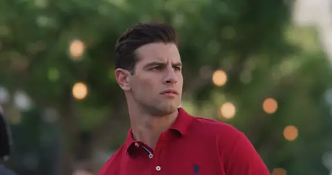 USPA Red Polo Garden Portrait. lifestyle visual reference, composition and color reference.