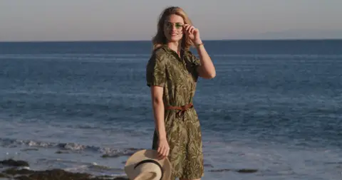 USPA Rocky Coast Olive Dress. lifestyle visual reference, composition and color reference.