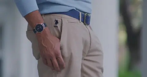 USPA Polo Belt And Watch Detail. product_detail visual reference, composition and color reference.