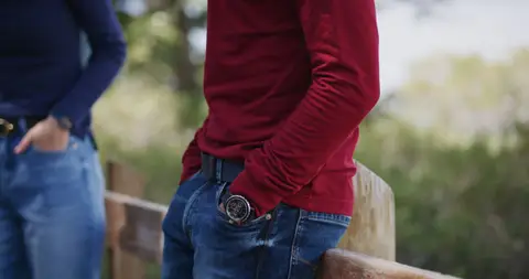 USPA Red Sweater Watch Detail. product_detail visual reference, composition and color reference.
