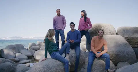 USPA Lakeside Group On Granite Rocks. lifestyle visual reference, composition and color reference.