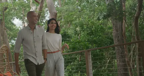 USPA Resort Couple Garden Walk. lifestyle visual reference, composition and color reference.