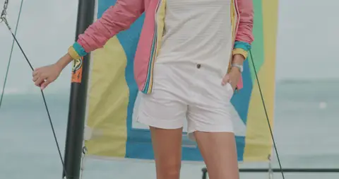 USPA Sailboat White Shorts Detail. marine_lifestyle visual reference, composition and color reference.
