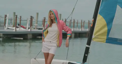 USPA Sailboat Pink Jacket Full Length. marine_lifestyle visual reference, composition and color reference.